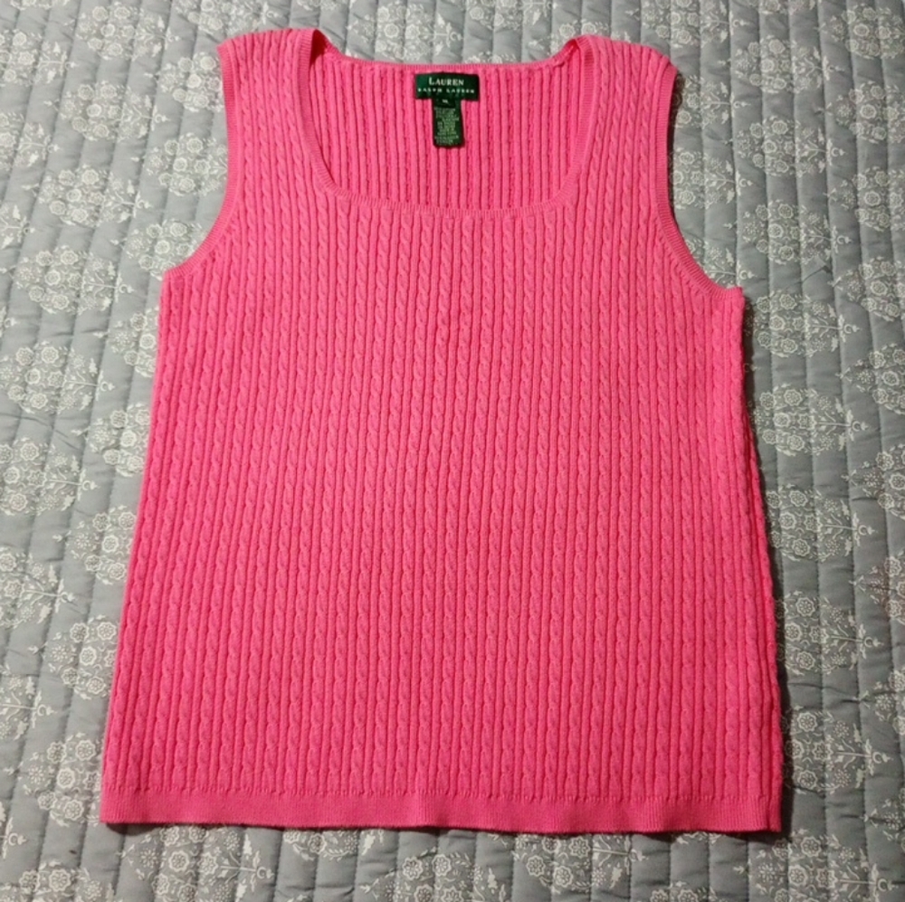 VNT LAUREN Ralph Lauren S XL Pink Cable Knit Vest Cami Tank